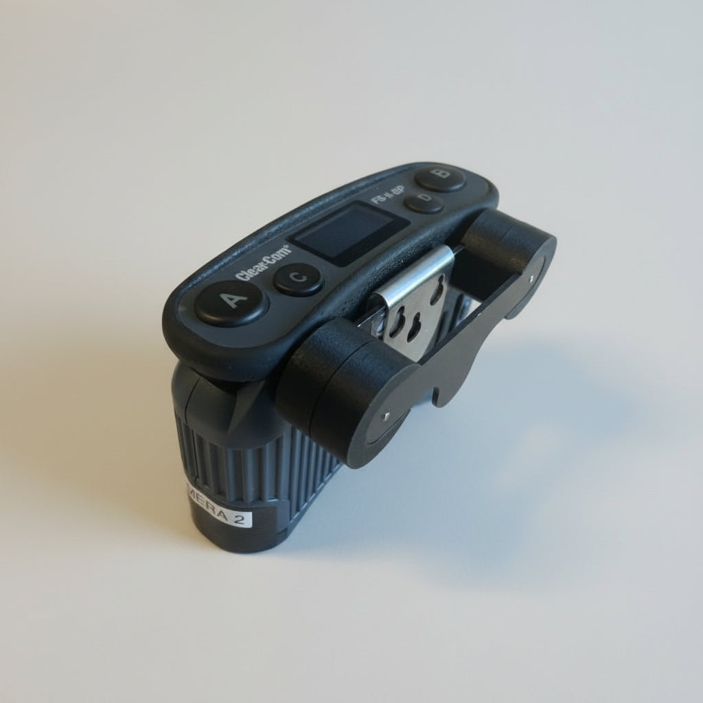 wireless communication device clip, with a visible magnetic hold and powder-coated aluminium body.